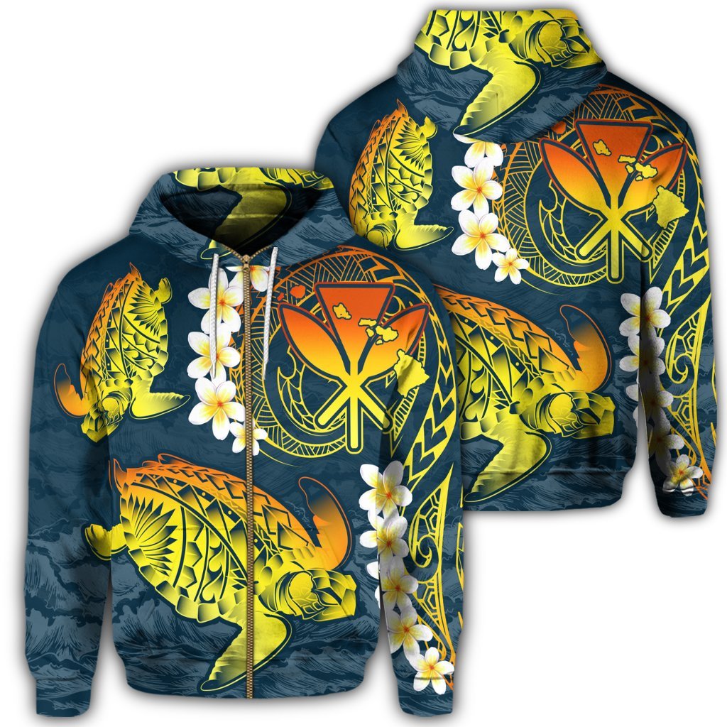 Hawaii Turtle Plumerian Polynesian Zip Hoodie Sease Style ver 2 Unisex Art - Polynesian Pride