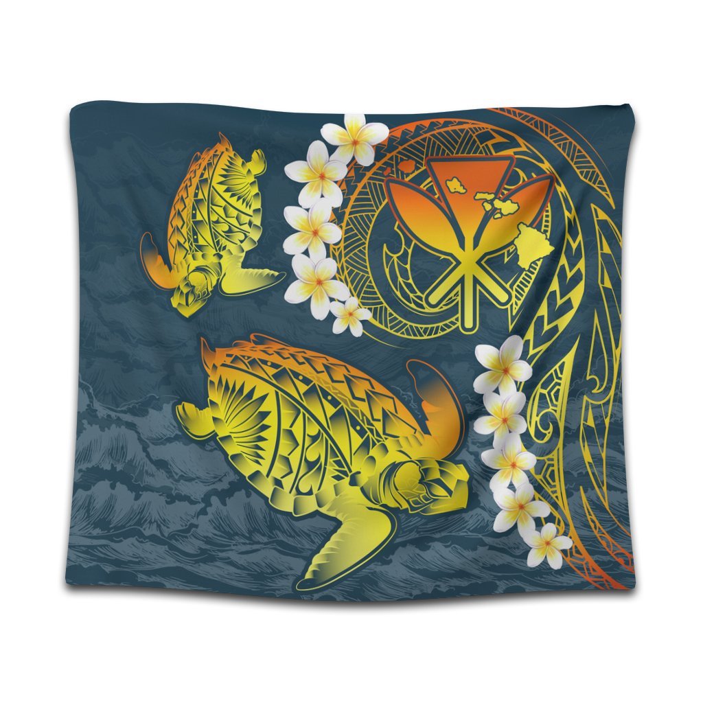 Hawaii Turtle Plumerian Polynesian Tapestry - Sease Style - ver 2 - AH Wall Tapestry Black - Polynesian Pride