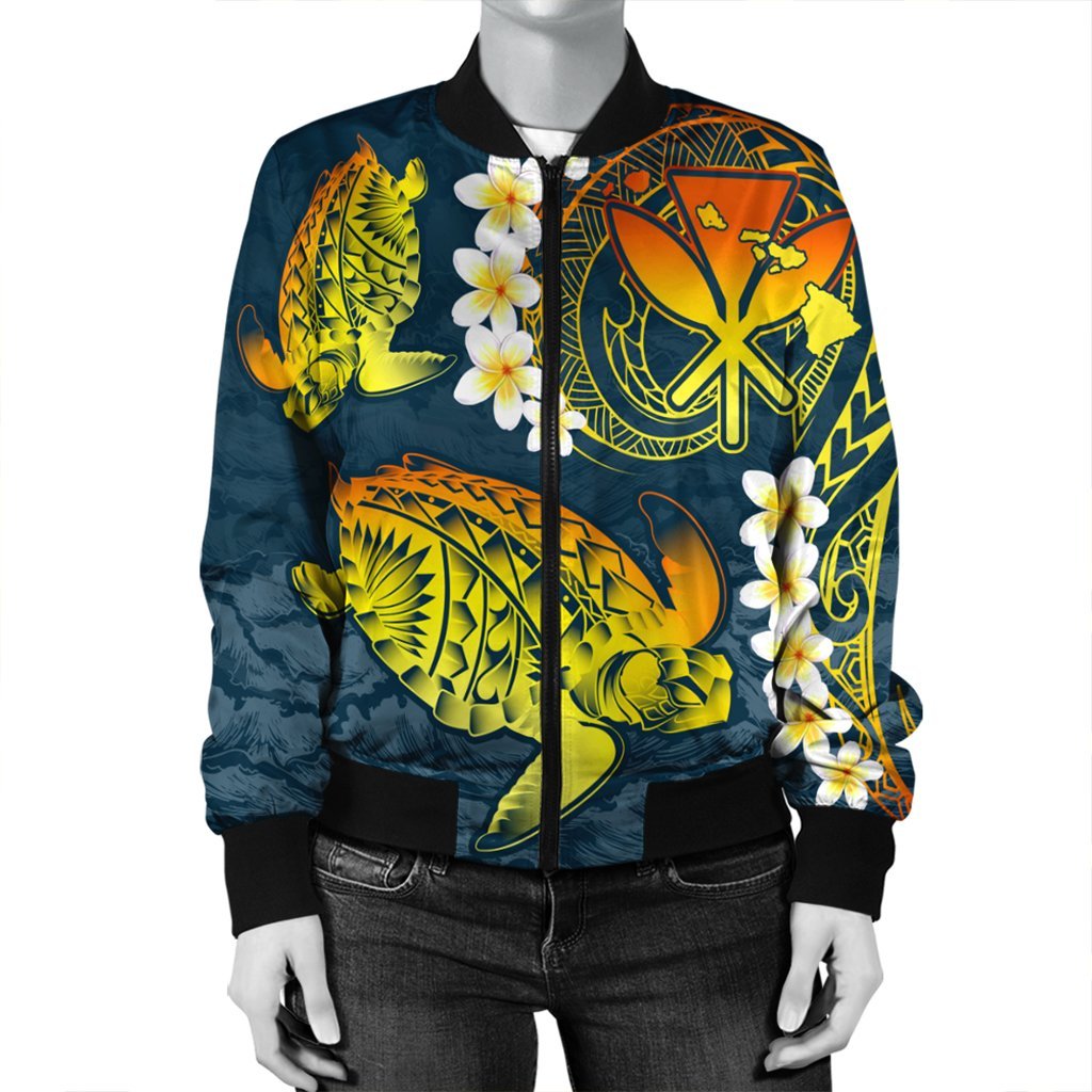 Hawaii Turtle Plumerian Polynesian Bomber Jacket - Sease Style - ver 2 - AH - Polynesian Pride
