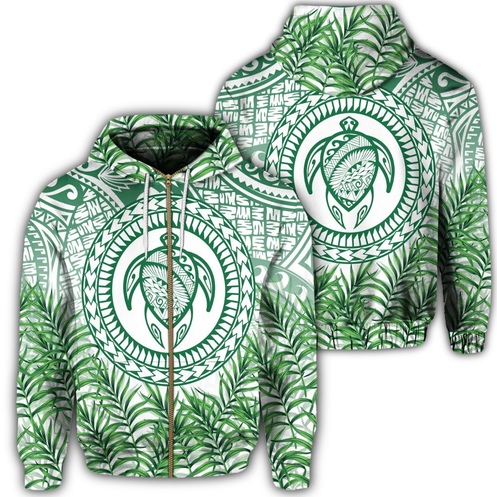 Hawaii Turtle Polyneian Palm Tree Leaf Zip Hoodie Unisex Art - Polynesian Pride