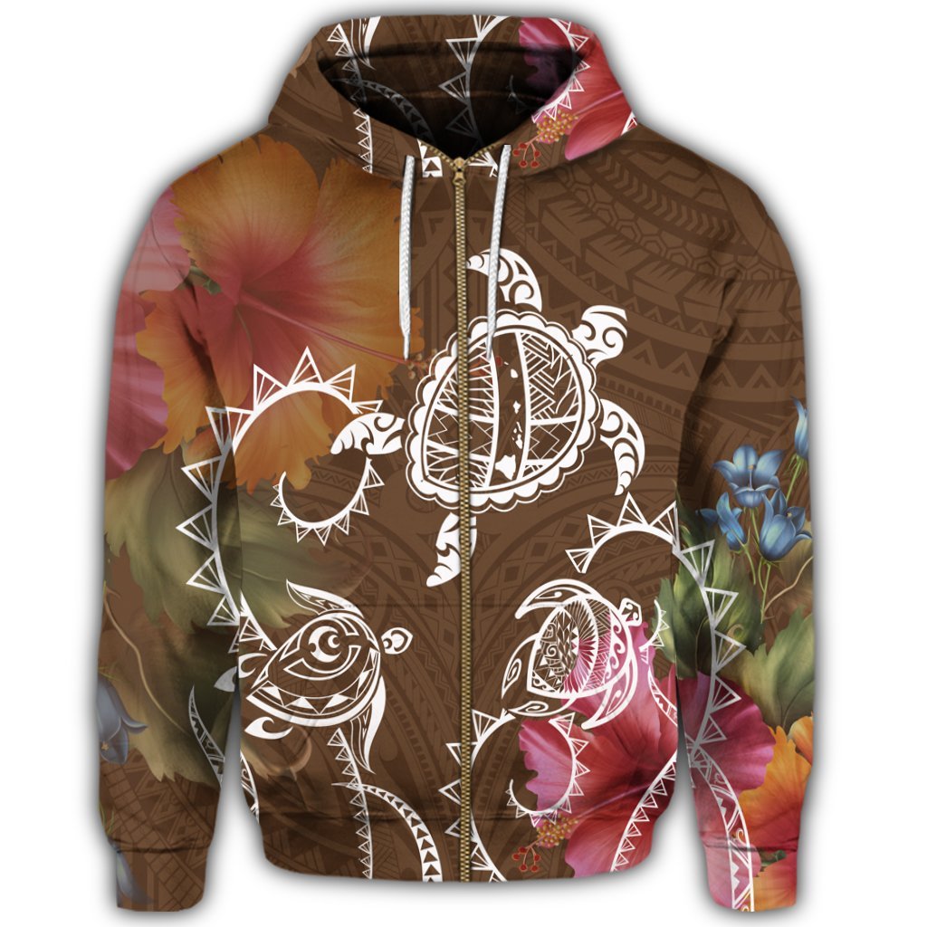 Hawaii Turtle Polynesian Zip Hoodie Herd Style - Polynesian Pride