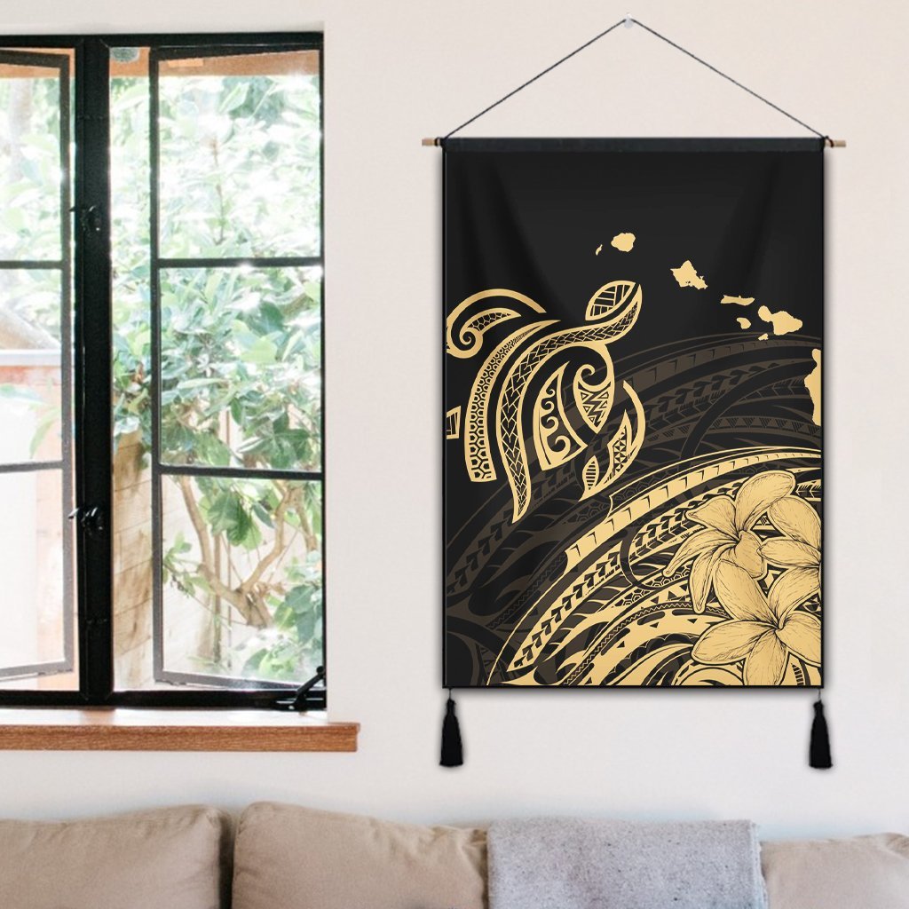 Hawaii Turtle Polynesian Map Plumeria Hanging Poster - AH - Polynesian Pride