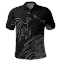 Hawaii Turtle Polynesian Map Plumeria Polo Shirt Gray - Polynesian Pride