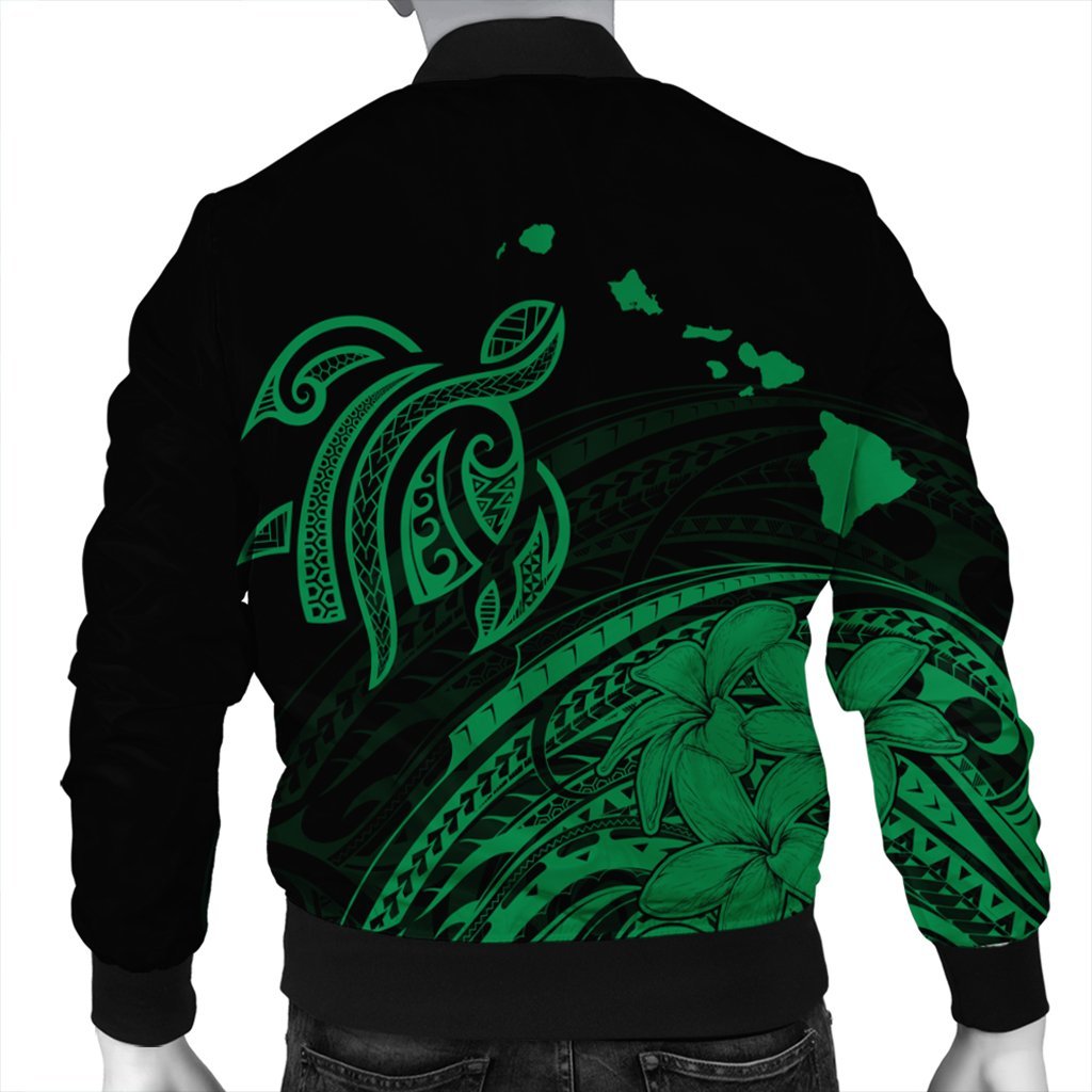 Hawaii Turtle Polynesian Map Plumeria Bomber Jacket Green - AH - Polynesian Pride