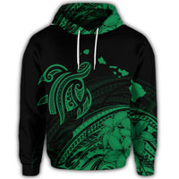 Hawaiian Turtle Polynesian Map Plumeria Hoodie Green - Polynesian Pride