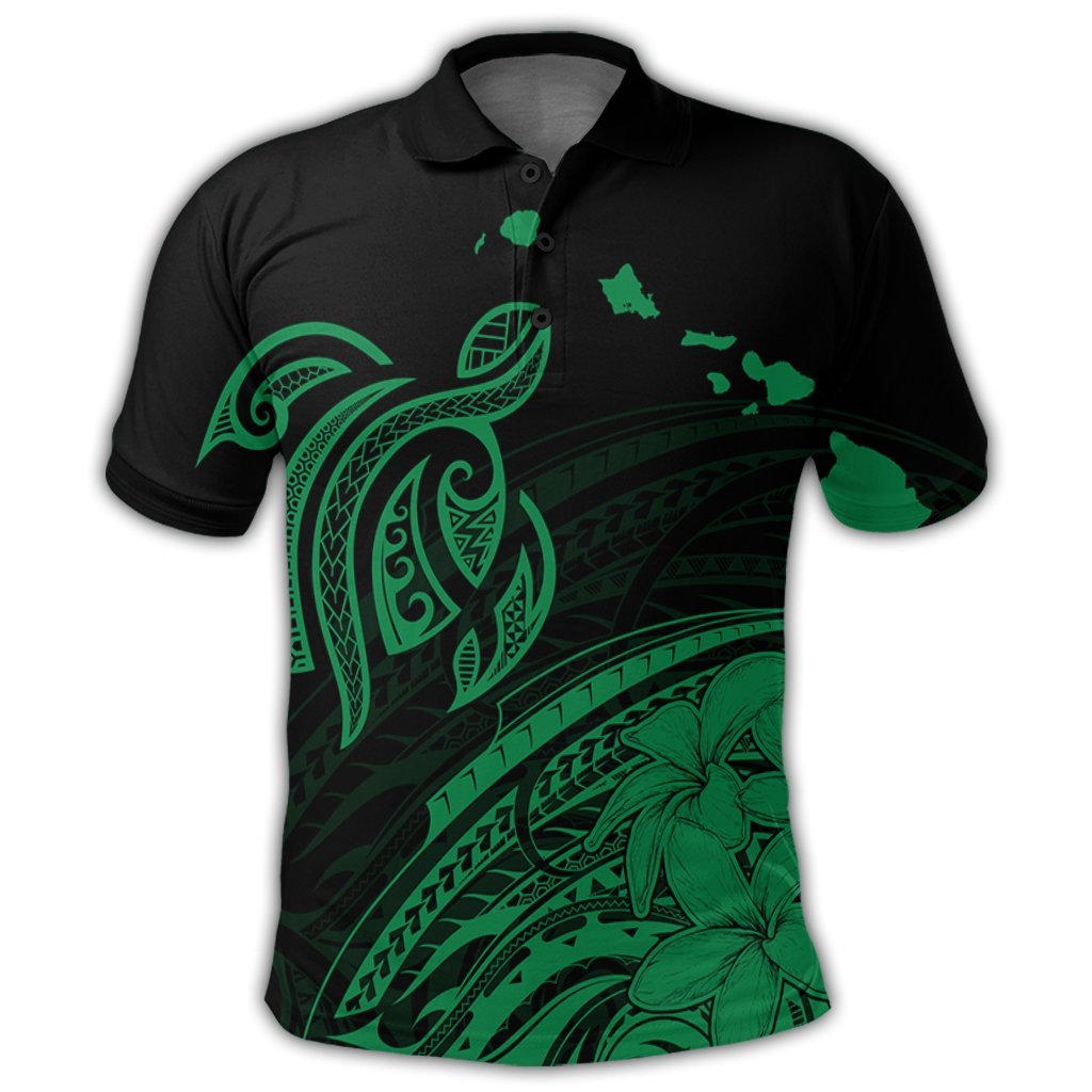 Hawaii Turtle Polynesian Map Plumeria Polo Shirt Green - Polynesian Pride