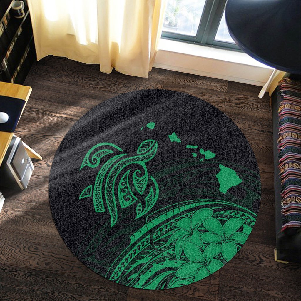 Hawaii Turtle Polynesian Map Plumeria Round Carpet Green - AH - Polynesian Pride
