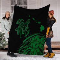 Hawaii Turtle Polynesian Map Plumeria Premium Blankets Green - AH - Polynesian Pride