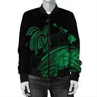 Hawaii Turtle Polynesian Map Plumeria Bomber Jacket Green - AH - Polynesian Pride