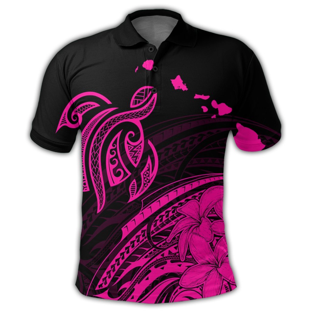 Hawaii Turtle Polynesian Map Plumeria Polo Shirt Pink - Polynesian Pride