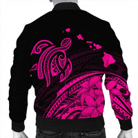 Hawaii Turtle Polynesian Map Plumeria Bomber Jacket Pink - AH - Polynesian Pride