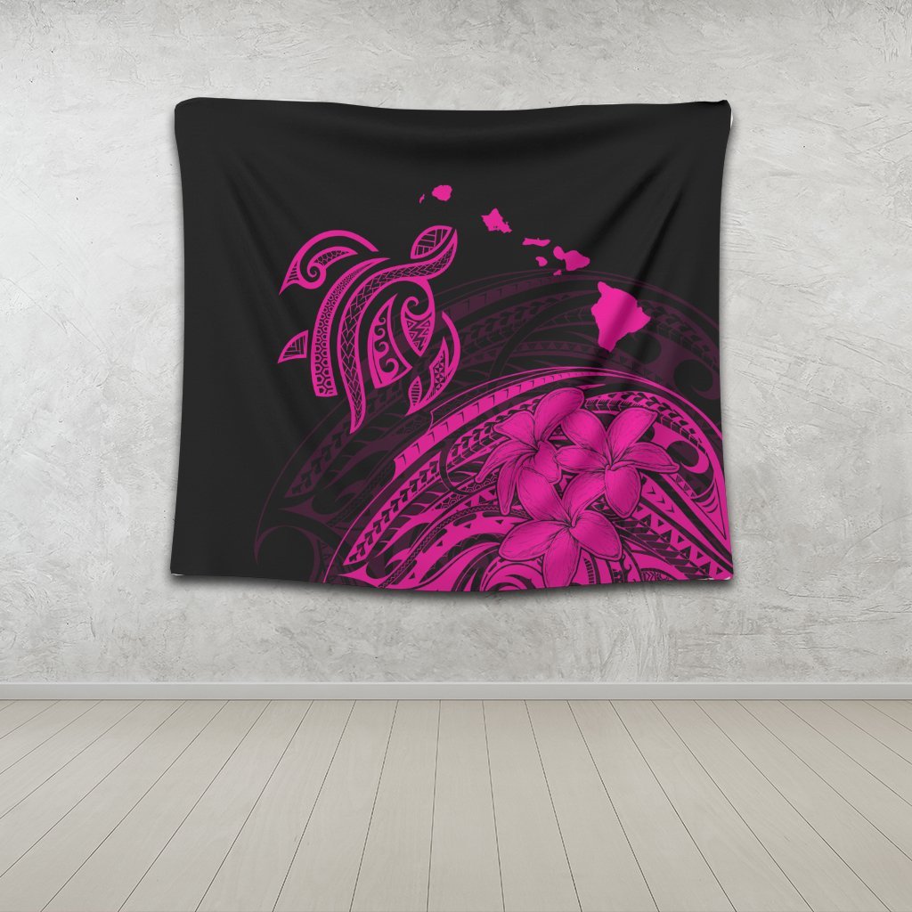 Hawaii Turtle Polynesian Map Plumeria Tapestry Pink - AH - Polynesian Pride