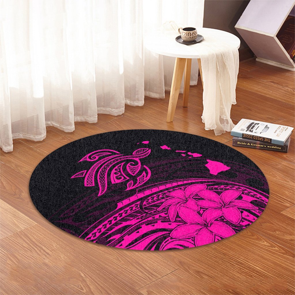 Hawaii Turtle Polynesian Map Plumeria Round Carpet Pink - AH - Polynesian Pride