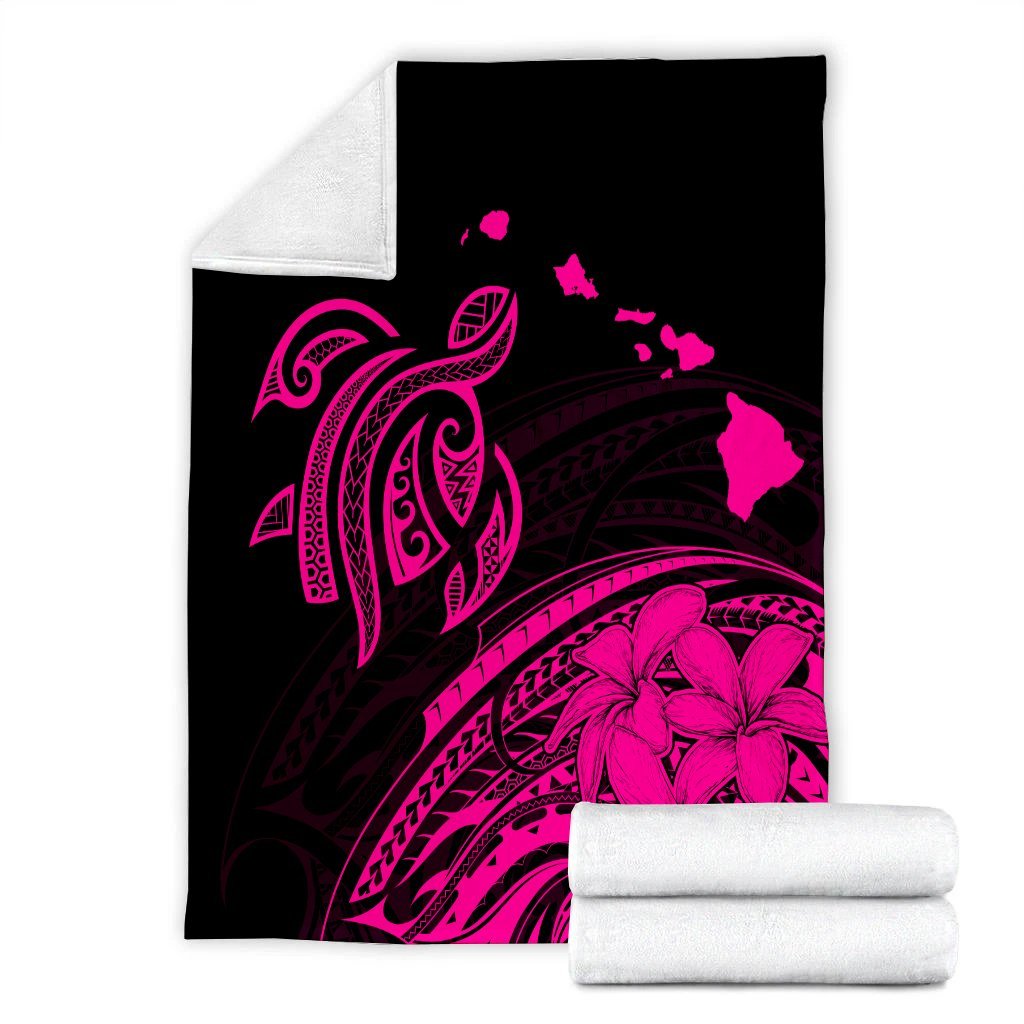 Hawaii Turtle Polynesian Map Plumeria Premium Blankets Pink - AH - Polynesian Pride