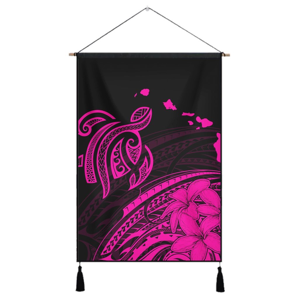 Hawaii Turtle Polynesian Map Plumeria Hanging Poster Pink - AH Hanging Poster Cotton And Linen - Polynesian Pride