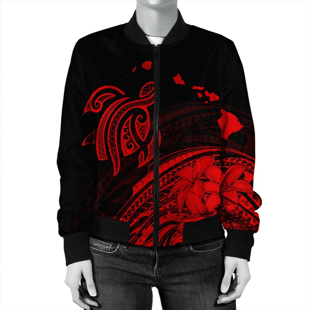 Hawaii Turtle Polynesian Map Plumeria Bomber Jacket Red - AH - Polynesian Pride