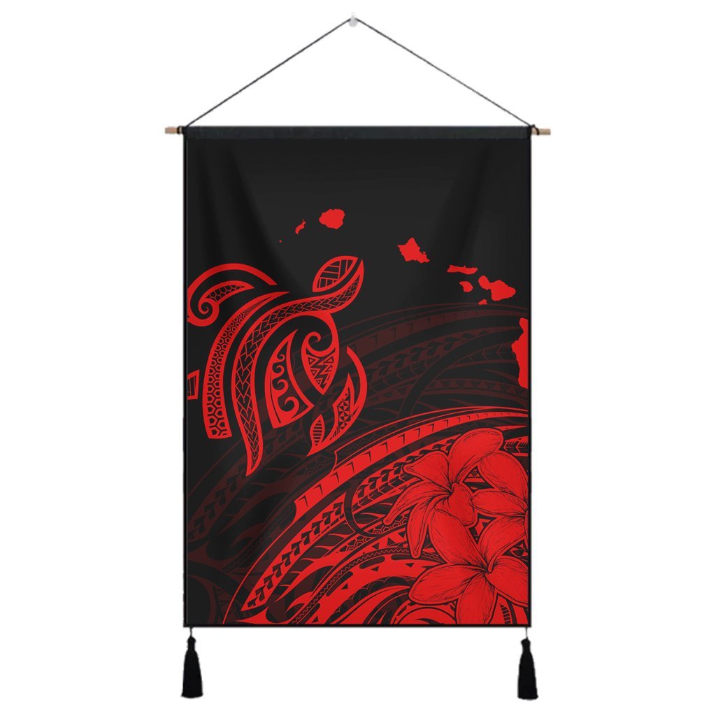 Hawaii Turtle Polynesian Map Plumeria Hanging Poster Red - AH Hanging Poster Cotton And Linen - Polynesian Pride