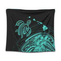 Hawaii Turtle Polynesian Map Plumeria Tapestry Turquoise - AH Wall Tapestry Black - Polynesian Pride