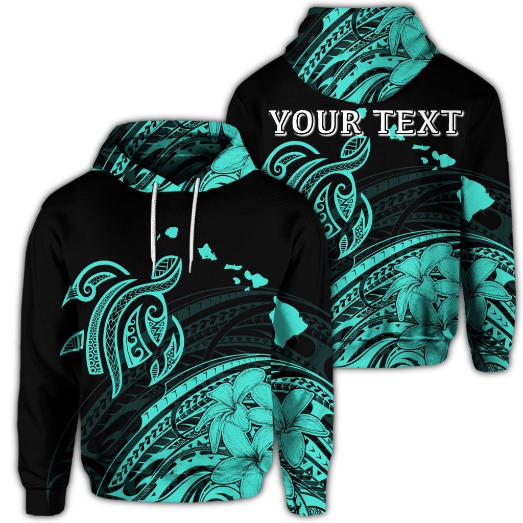 Custom Hawaii Turtle Polynesian Map Plumeria Hoodie Turquoise Unisex Art - Polynesian Pride