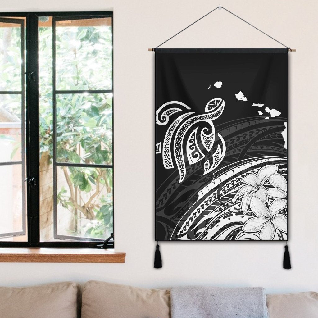 Hawaii Turtle Polynesian Map Plumeria Hanging Poster White - AH - Polynesian Pride