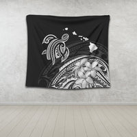 Hawaii Turtle Polynesian Map Plumeria Tapestry White - AH - Polynesian Pride