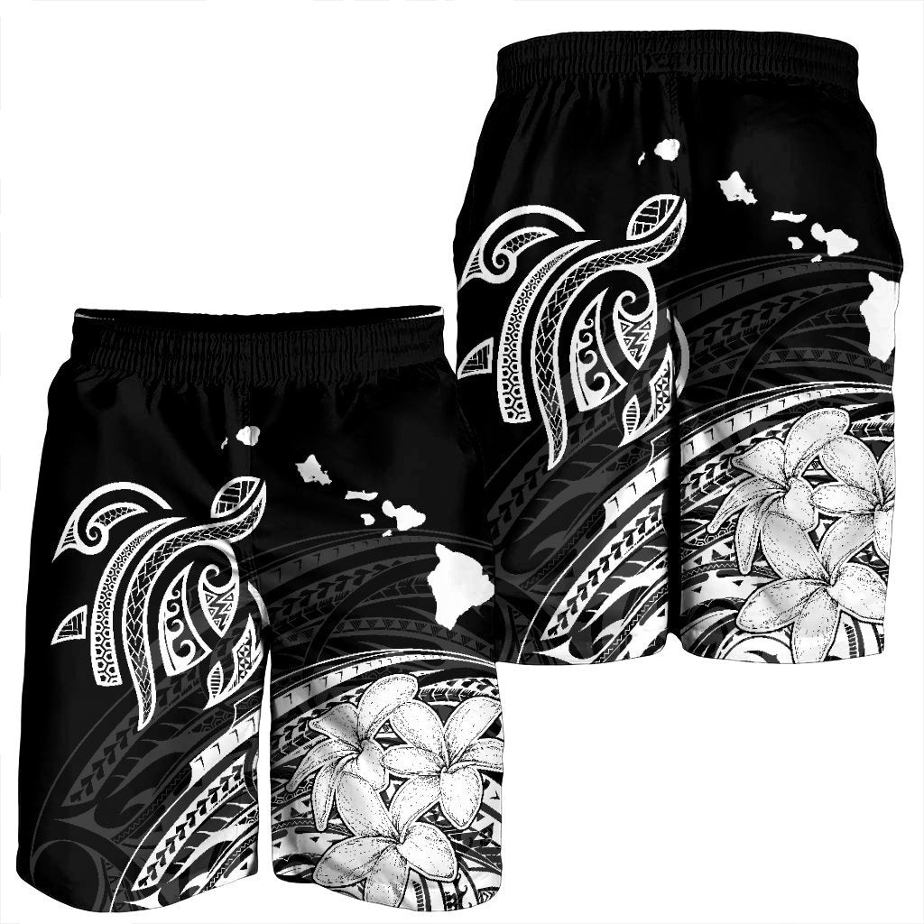 Hawaii Turtle Polynesian Map Plumeria Men's Shorts White - AH - Polynesian Pride