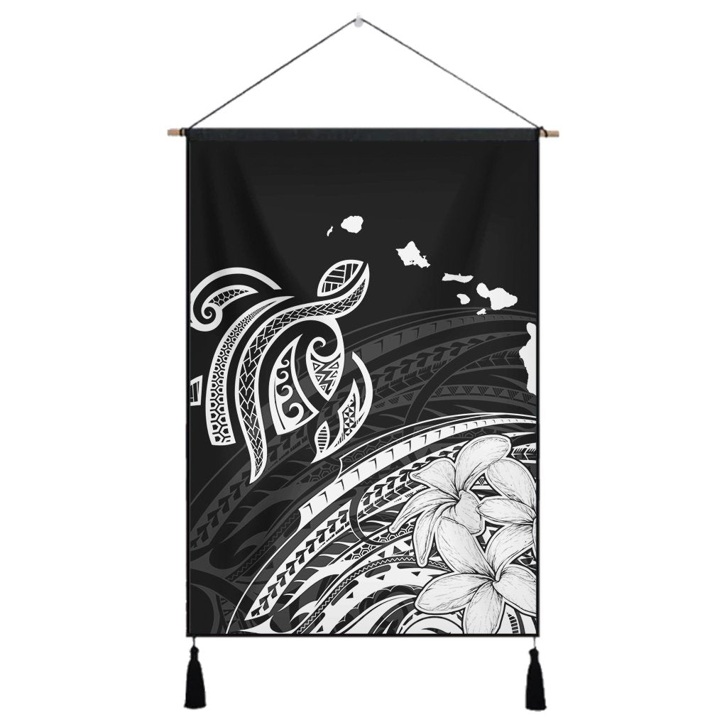 Hawaii Turtle Polynesian Map Plumeria Hanging Poster White - AH Hanging Poster Cotton And Linen - Polynesian Pride