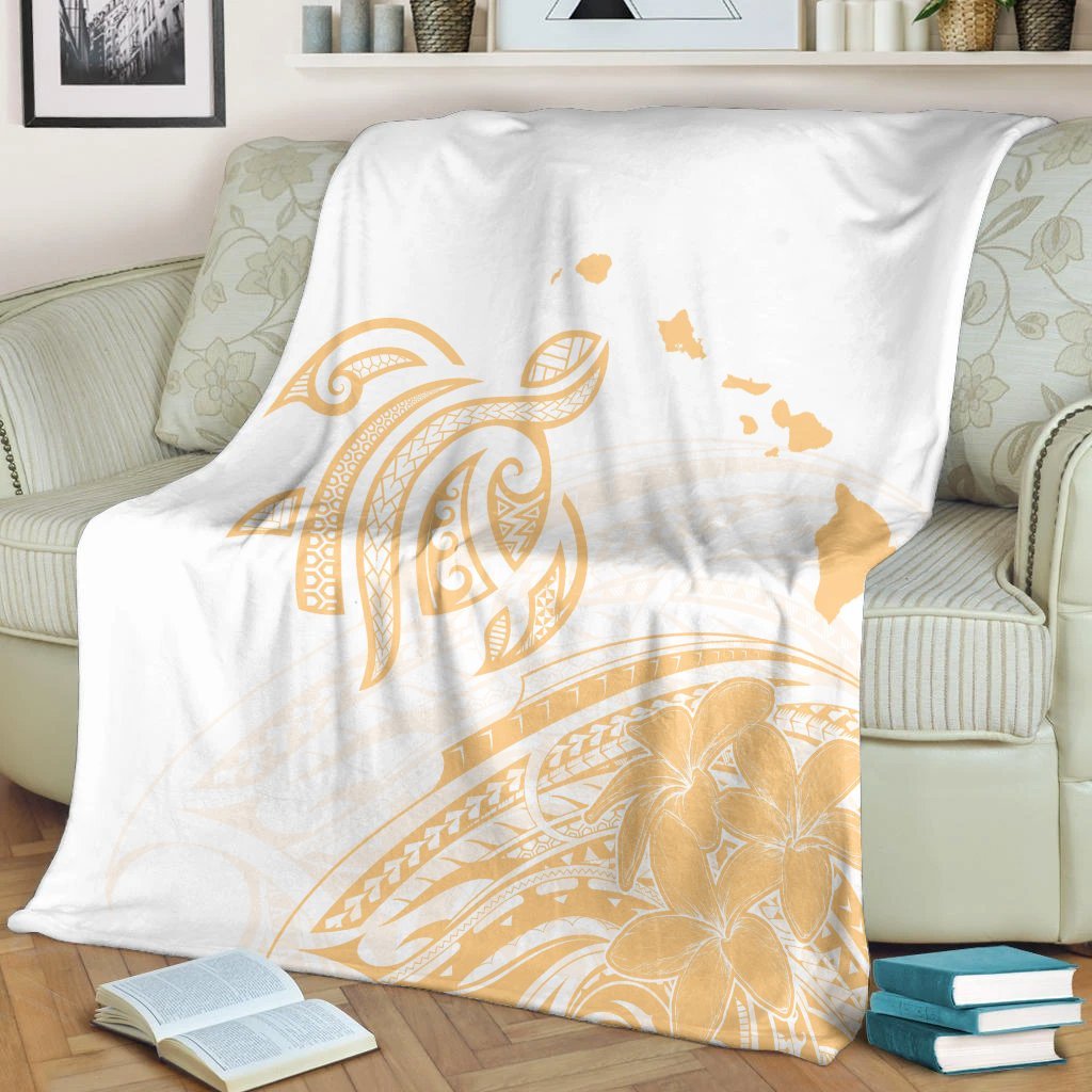 Hawaii Turtle Polynesian Map Plumeria Premium Blankets White Background - AH - Polynesian Pride