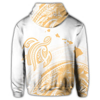 Hawaii Turtle Polynesian Map Plumeria White Background Zip Hoodie - Polynesian Pride