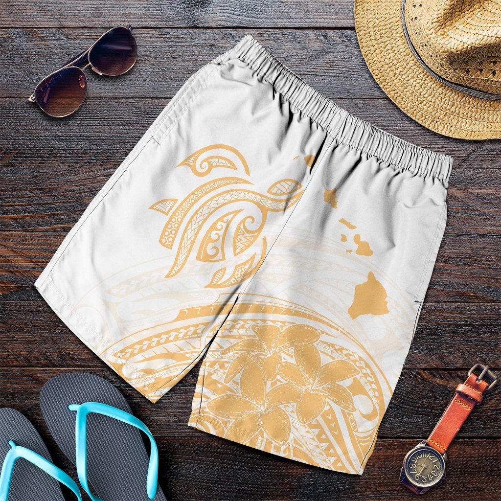 Hawaii Turtle Polynesian Map Plumeria White Background Men's Shorts - AH Art - Polynesian Pride