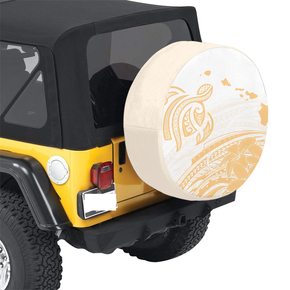 Hawaii Turtle Polynesian Map Plumeria White Background Spare Tire Cover AH - Polynesian Pride