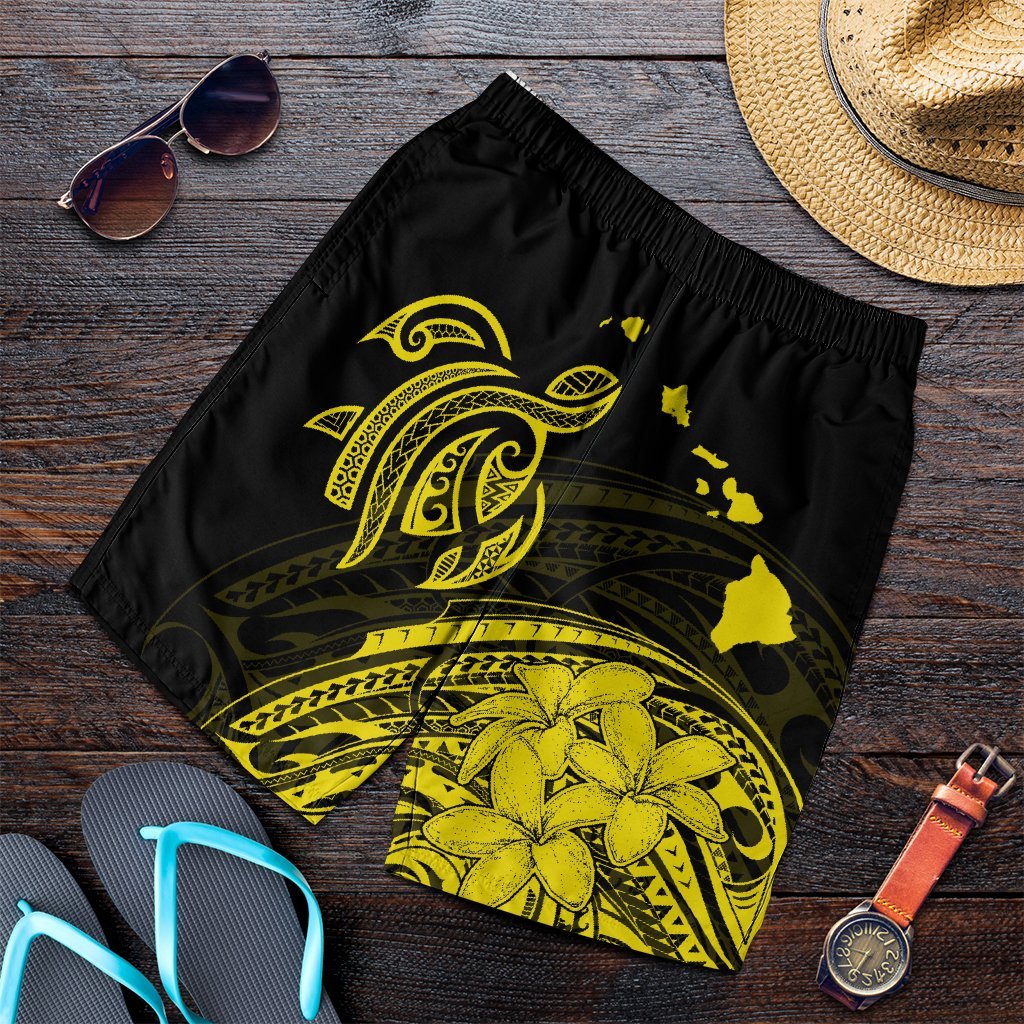 Hawaii Turtle Polynesian Map Plumeria Yellow Men's Shorts - AH Art - Polynesian Pride