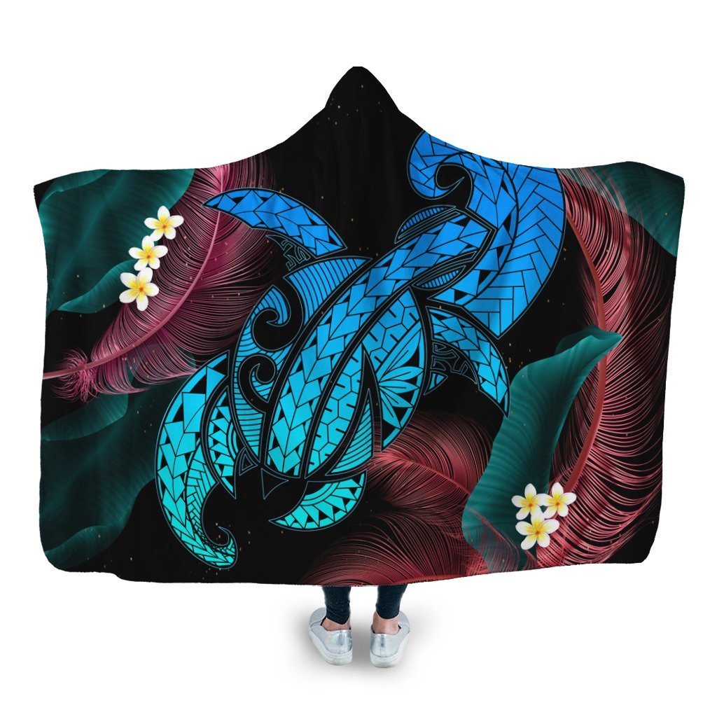 Hawaii Turtle Polynesian Tropical Hooded Blanket - Ghia Style - AH Hooded Blanket White - Polynesian Pride