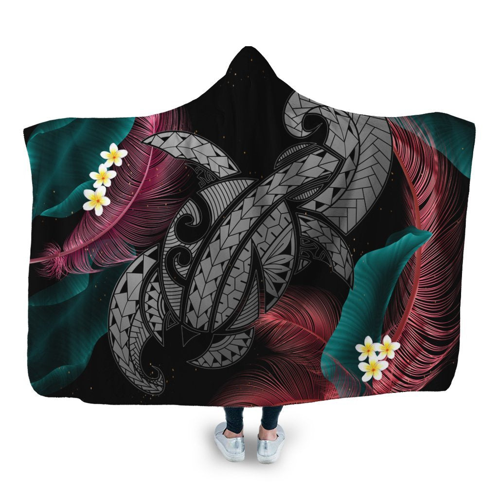 Hawaii Turtle Polynesian Tropical Hooded Blanket - Ghia Style Gray - AH Hooded Blanket White - Polynesian Pride