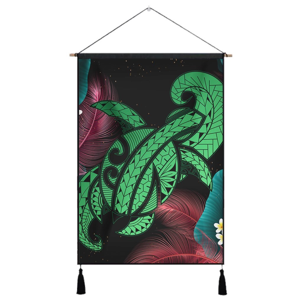 Hawaii Turtle Polynesian Tropical Hanging Poster - Ghia Style Green - AH Hanging Poster Cotton And Linen - Polynesian Pride