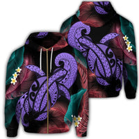 Hawaii Turtle Polynesian Tropical Zip Hoodie Ghia Style Purple Unisex Art - Polynesian Pride