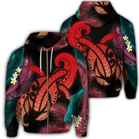 Hawaii Turtle Polynesian Tropical Zip Hoodie Ghia Style Red Unisex Art - Polynesian Pride