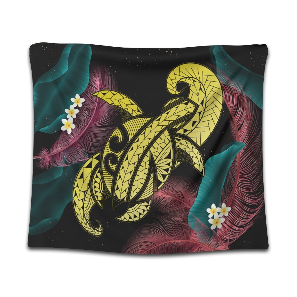Hawaii Turtle Polynesian Tropical Tapestry - Ghia Style Yellow - AH Wall Tapestry Black - Polynesian Pride