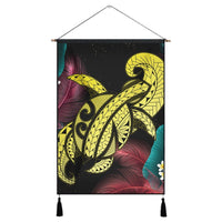Hawaii Turtle Polynesian Tropical Hanging Poster - Ghia Style Yellow - AH Hanging Poster Cotton And Linen - Polynesian Pride
