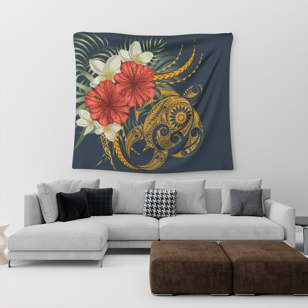 Hawaii Turtle Polynesian Tropical Hibiscus Plumeria Tapestry - AH - Polynesian Pride