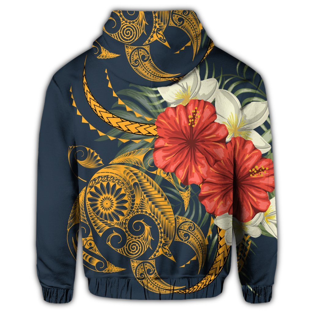 Hawaii Turtle Polynesian Tropical Hibiscus Plumeria Zip Hoodie - Polynesian Pride