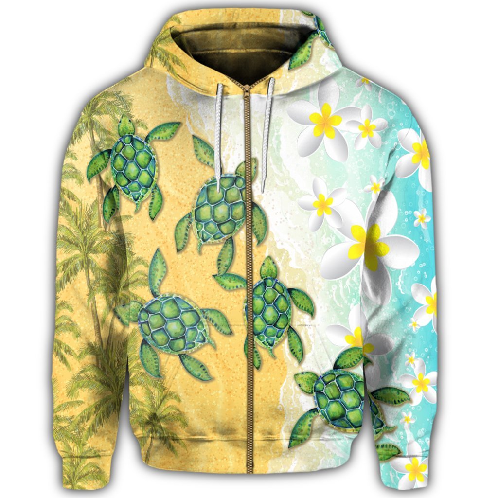Hawaii Turtle Sea Hibiscus Coconut Tree Zip Hoodie - Polynesian Pride