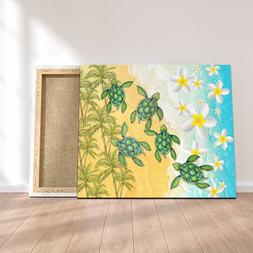 Hawaii Turtle Sea Hibiscus Coconut Tree Canvas - AH Canvas Poly-cotton - Polynesian Pride