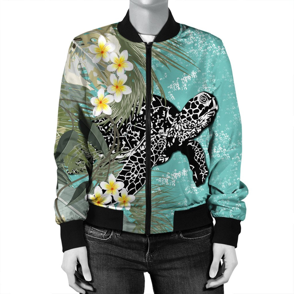 Hawaii Turtle Sea Plumeria Bomber Jacket - AH - Polynesian Pride