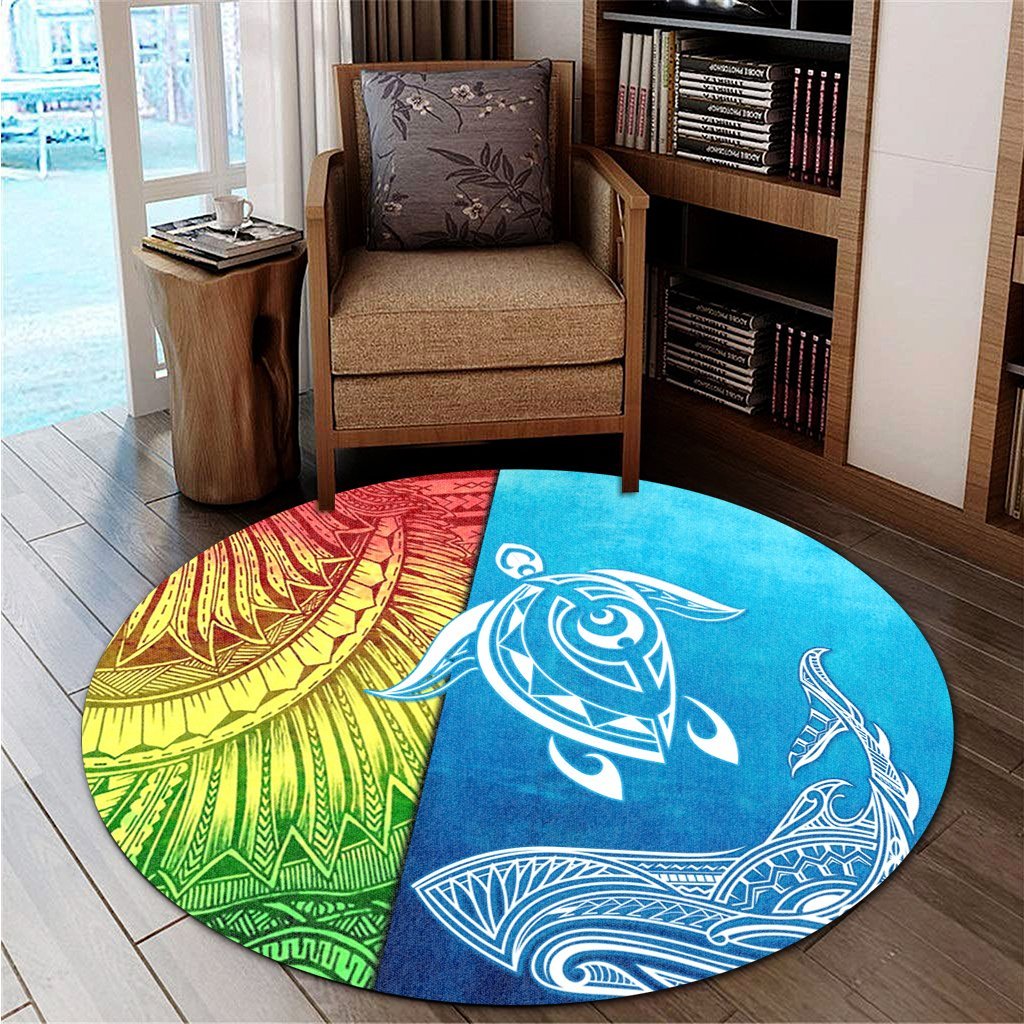 Hawaii Turtle Shark Polynesian And Sea Round Carpet - AH - Polynesian Pride