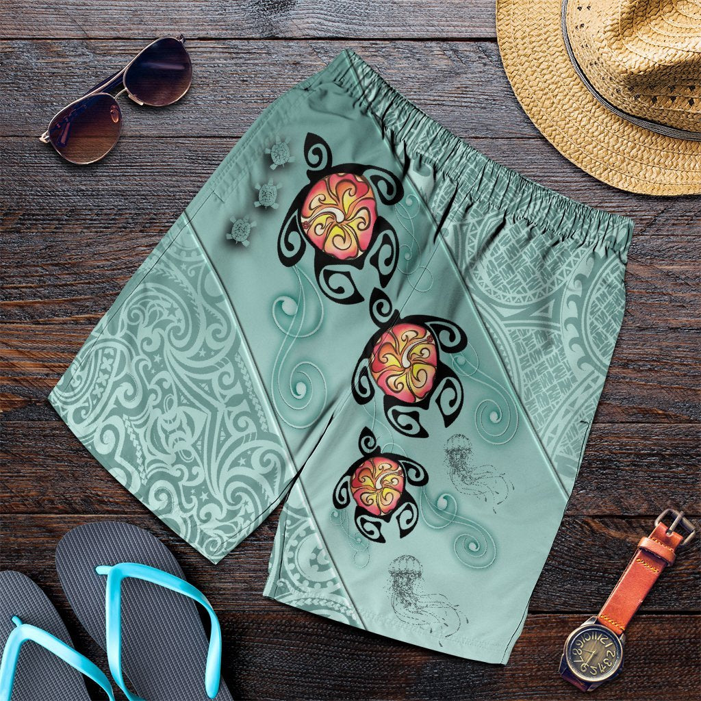 Hawaii Turtle Swimming Tribal Polynesian Men's Shorts - AH - Min Style Art - Polynesian Pride