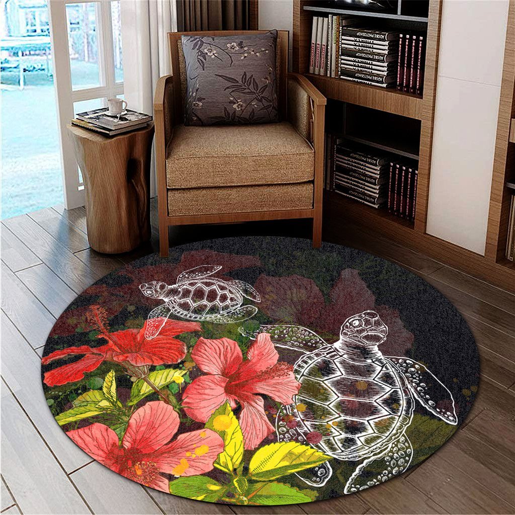 Hawaii Turtle Tree Hibiscus Round Carpet - AH - Polynesian Pride