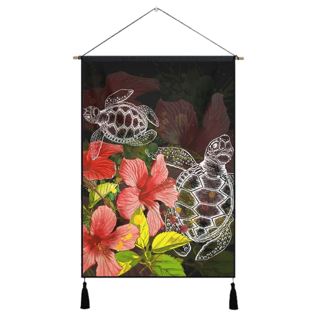 Hawaii Turtle Tree Hibiscus Hanging Poster - AH Hanging Poster Cotton And Linen - Polynesian Pride