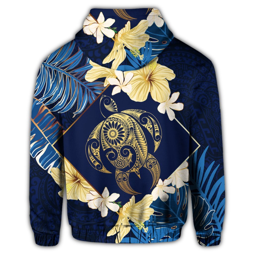 Hawaii Turtle Tropical Zip Hoodie Taha Style - Polynesian Pride