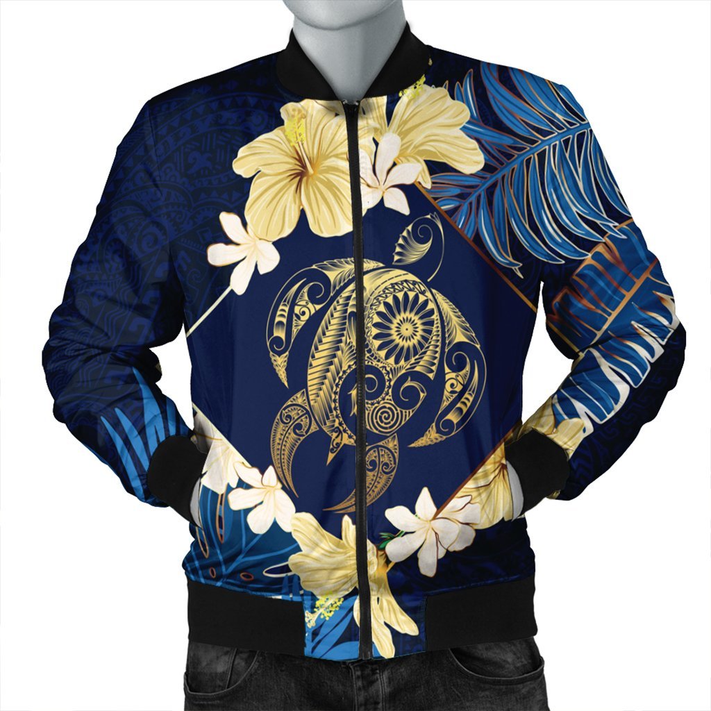 Hawaii Turtle Tropical Bomber Jacket - Taha Style - AH Black Unisex - Polynesian Pride